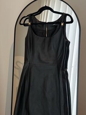 Versace Leather Black A-Line Dress with Gold Medusa Hardware